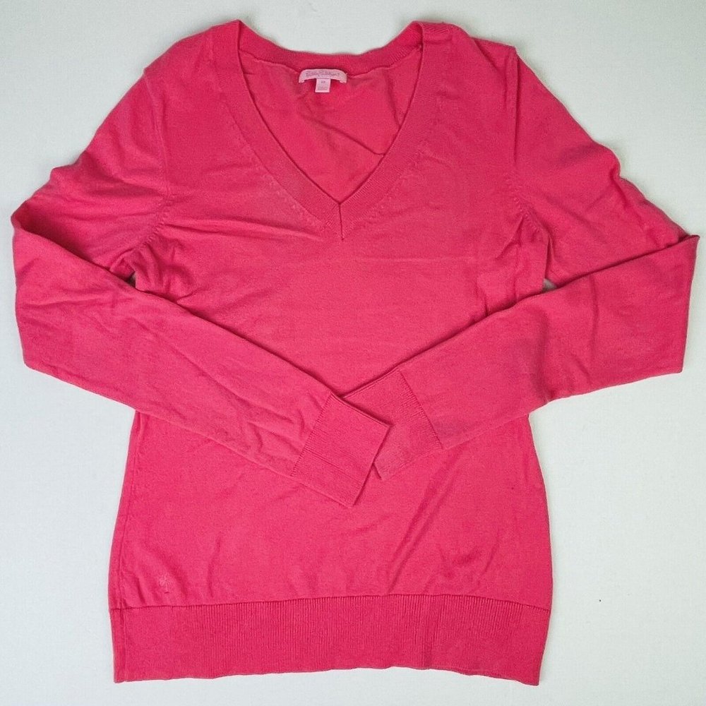 Lilly Pulitzer Hot Pink V Neck Pullover Sweater XS Coquette Balletcore EUC